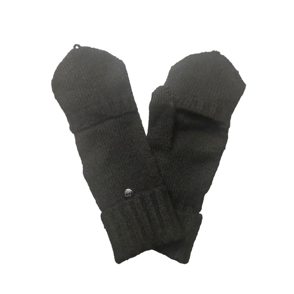 On 34th Wide-Ribbed Pop-Top Black Knit Gloves Sz One Size NWT